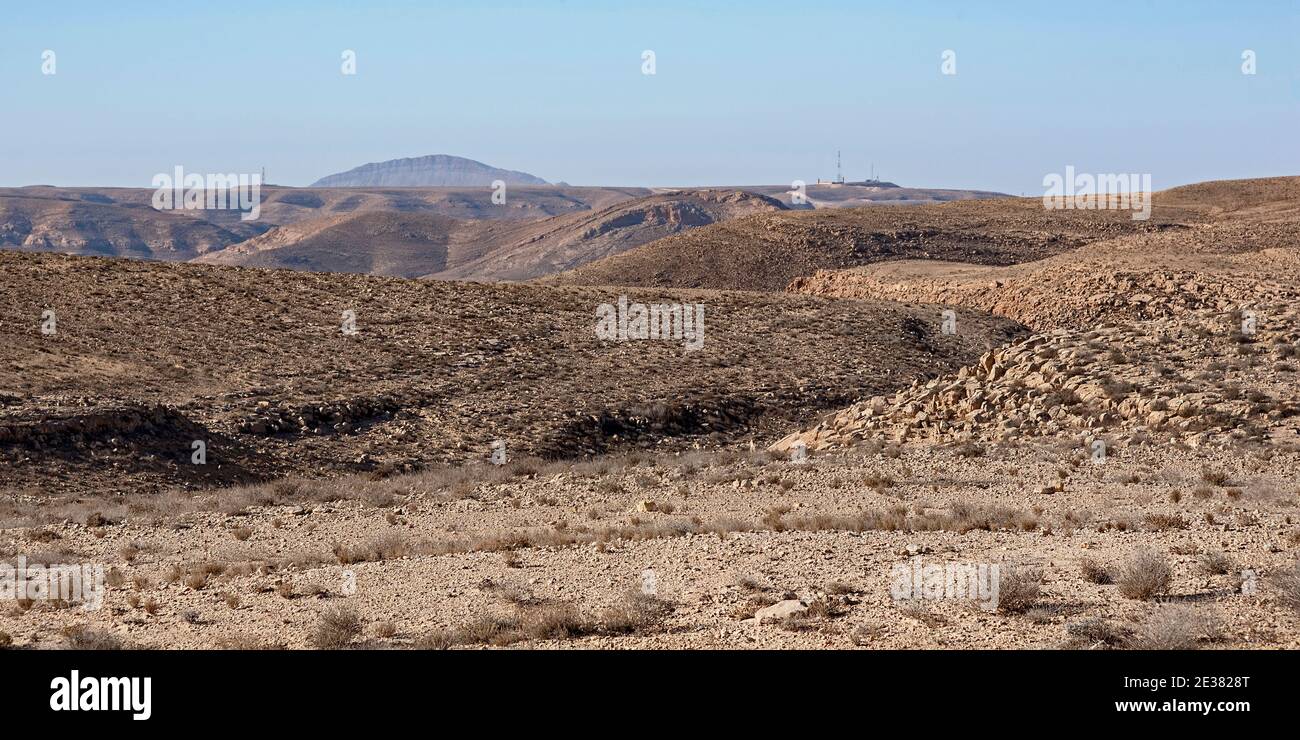 a rugged mountainous desert landscape west of the makhtesh ramon crater ...