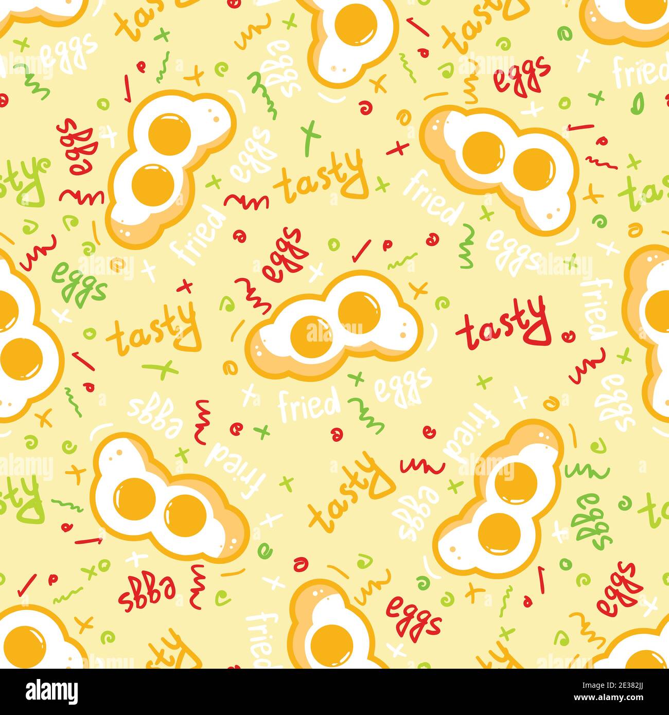 Fried Eggs seamless pattern on blue background. Vector illustration. Stock Vector