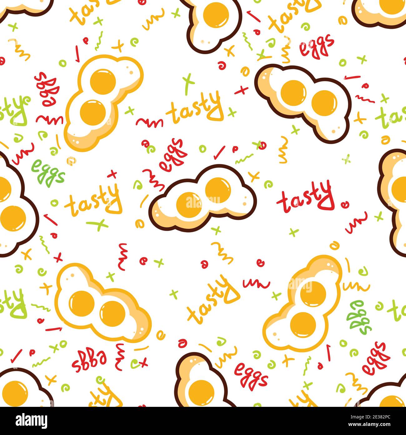 Fried Eggs seamless pattern on blue background. Vector illustration. Stock Vector