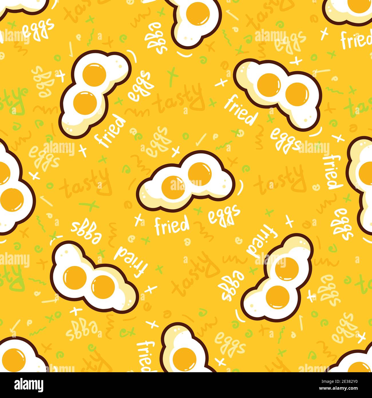 Fried Eggs seamless pattern on blue background. Vector illustration. Stock Vector