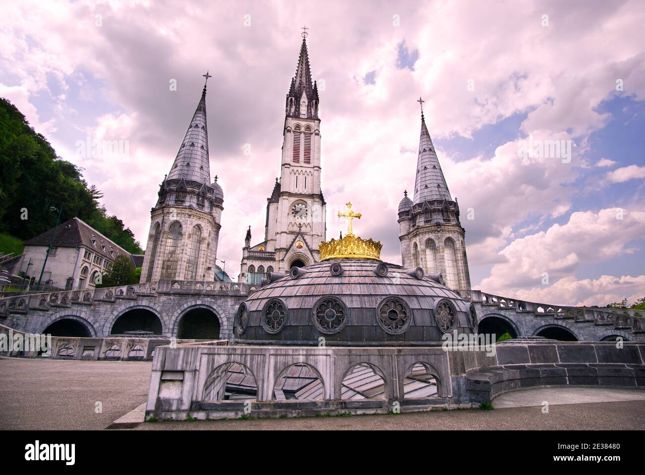 The Basilica of Our Lady of Immaculate Conception. Lourdes, France, major place of catholic pilgrimage. Stock Photo