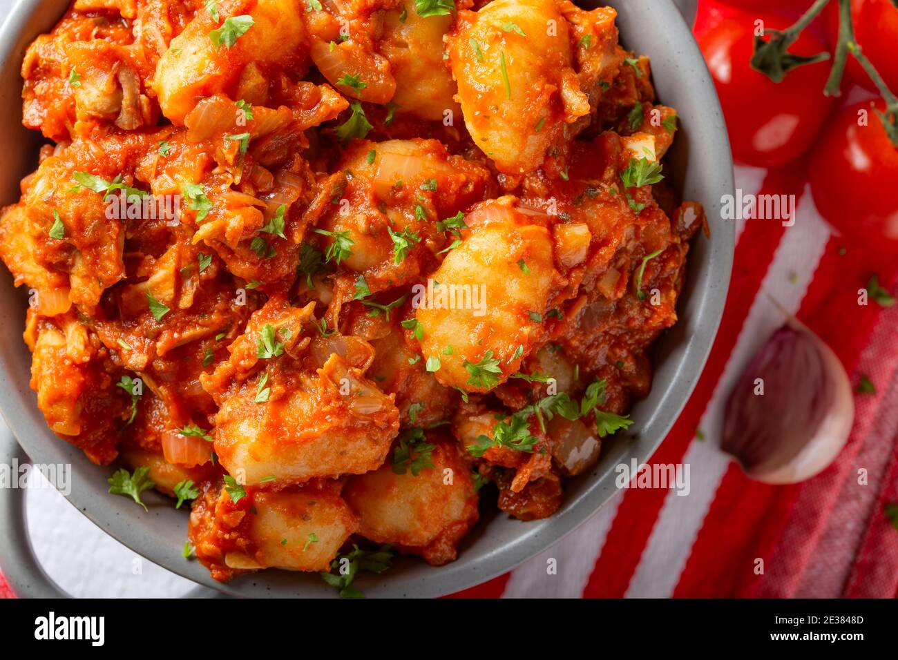 Goulash stew - traditional Hungarian food with herbs - top view Stock Photo
