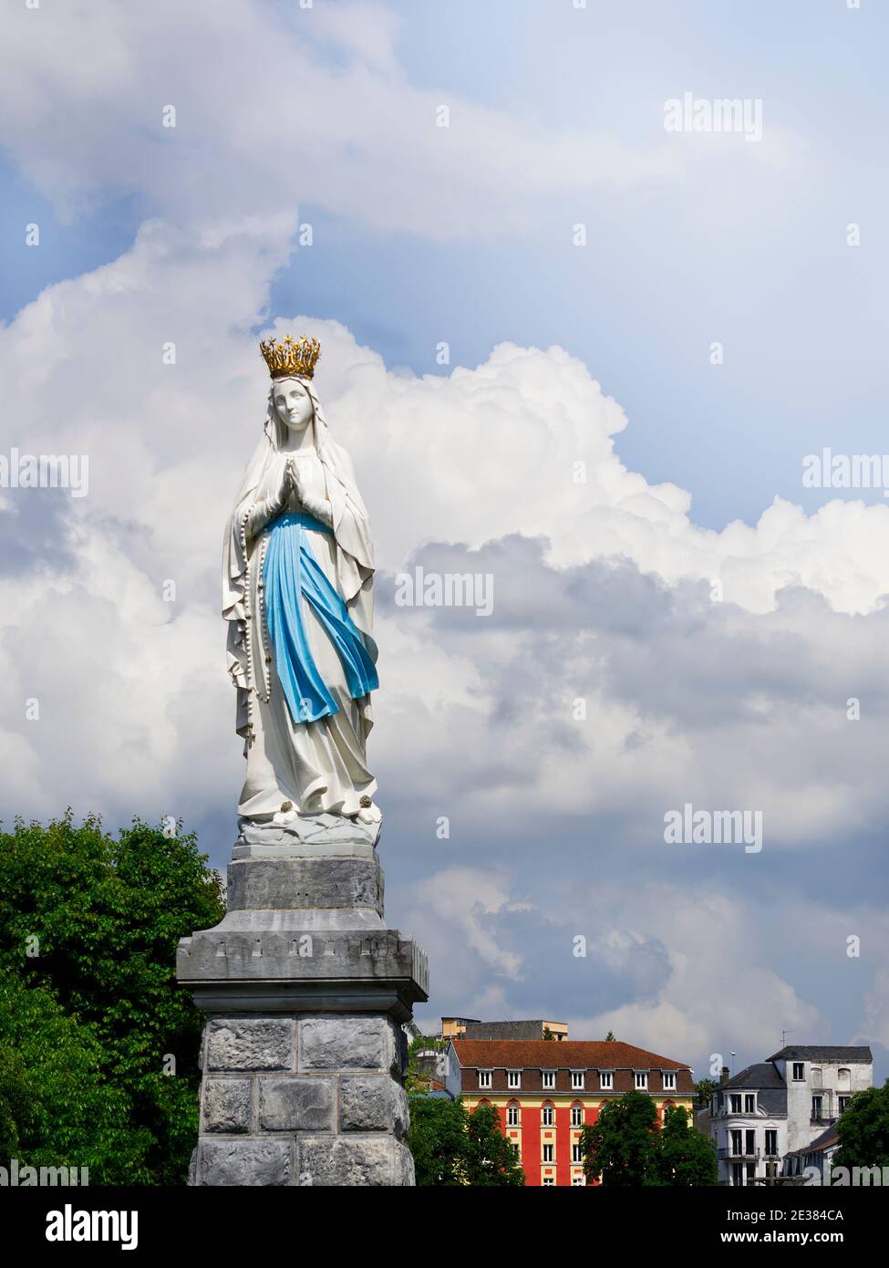 Statue of Our Lady of Immaculate Conception. Lourdes, France, major place of catholic pilgrimage. Stock Photo