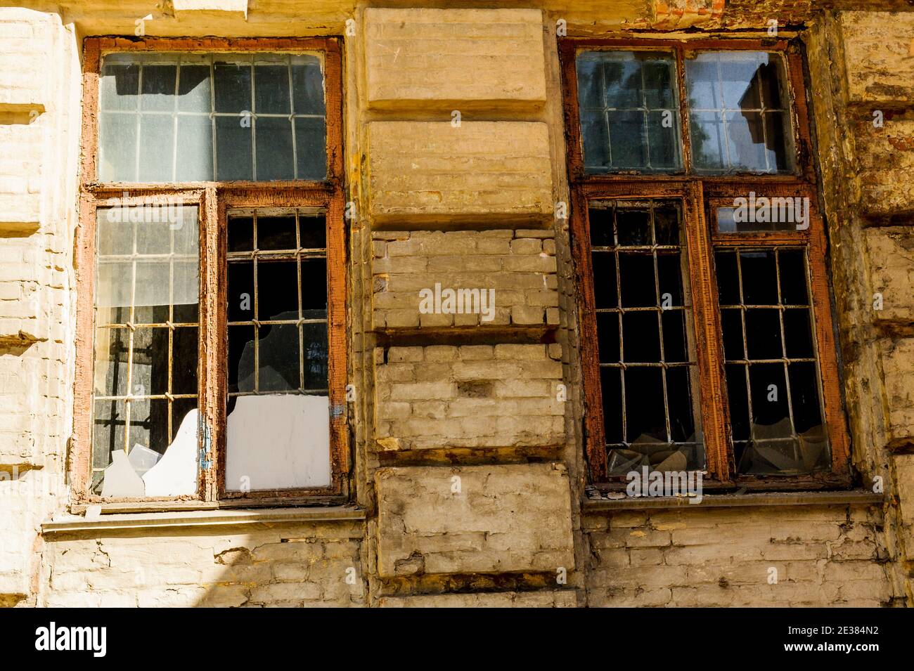 Brick Wall And Two Covered Windows. Wall And Two Windows. 2 Windows In ...