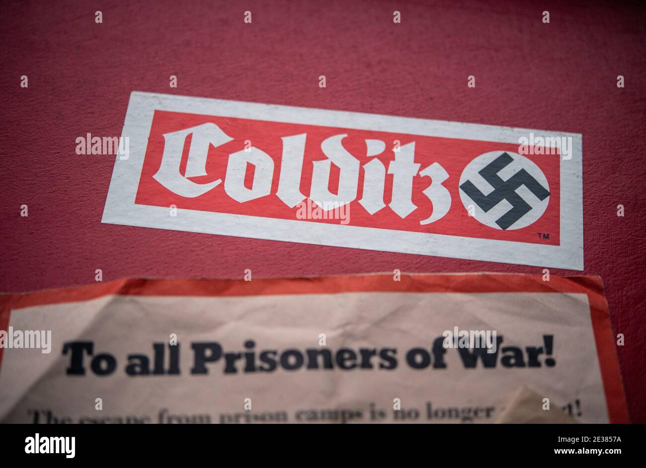 Board and instructions from the original 1970s version of the Escape From Colditz board game Stock Photo