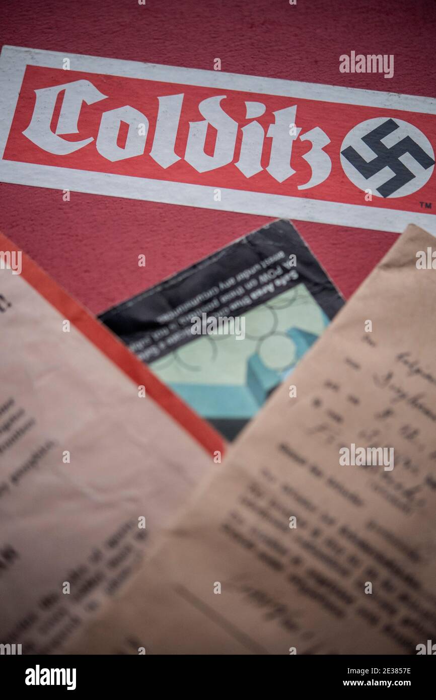 Board and instructions from the original 1970s version of the Escape From Colditz board game