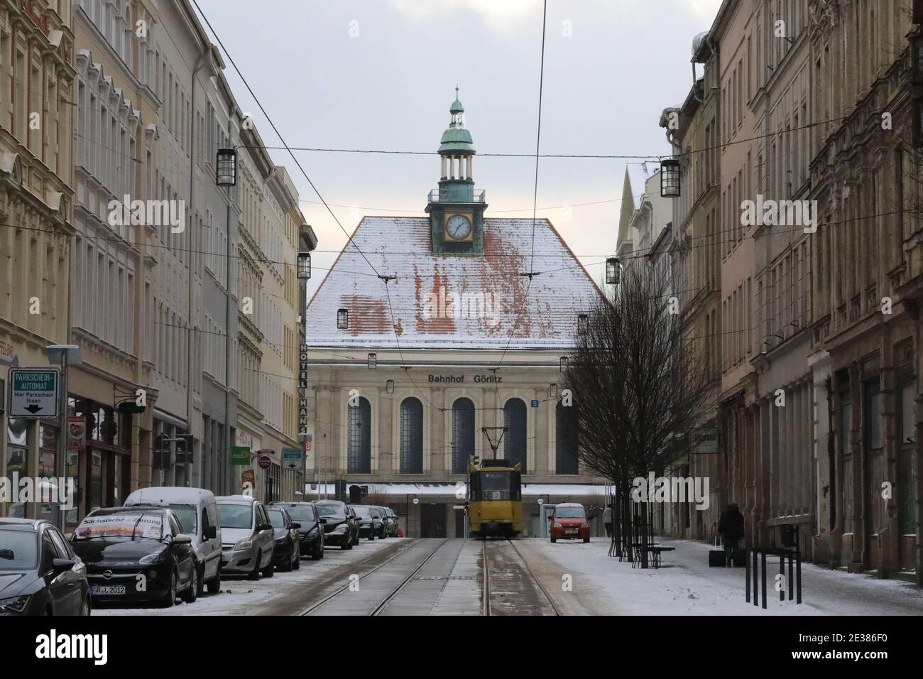 Görlitz Berliner Srasse mit Bahnhof am 17.01.2021 Stock Photo