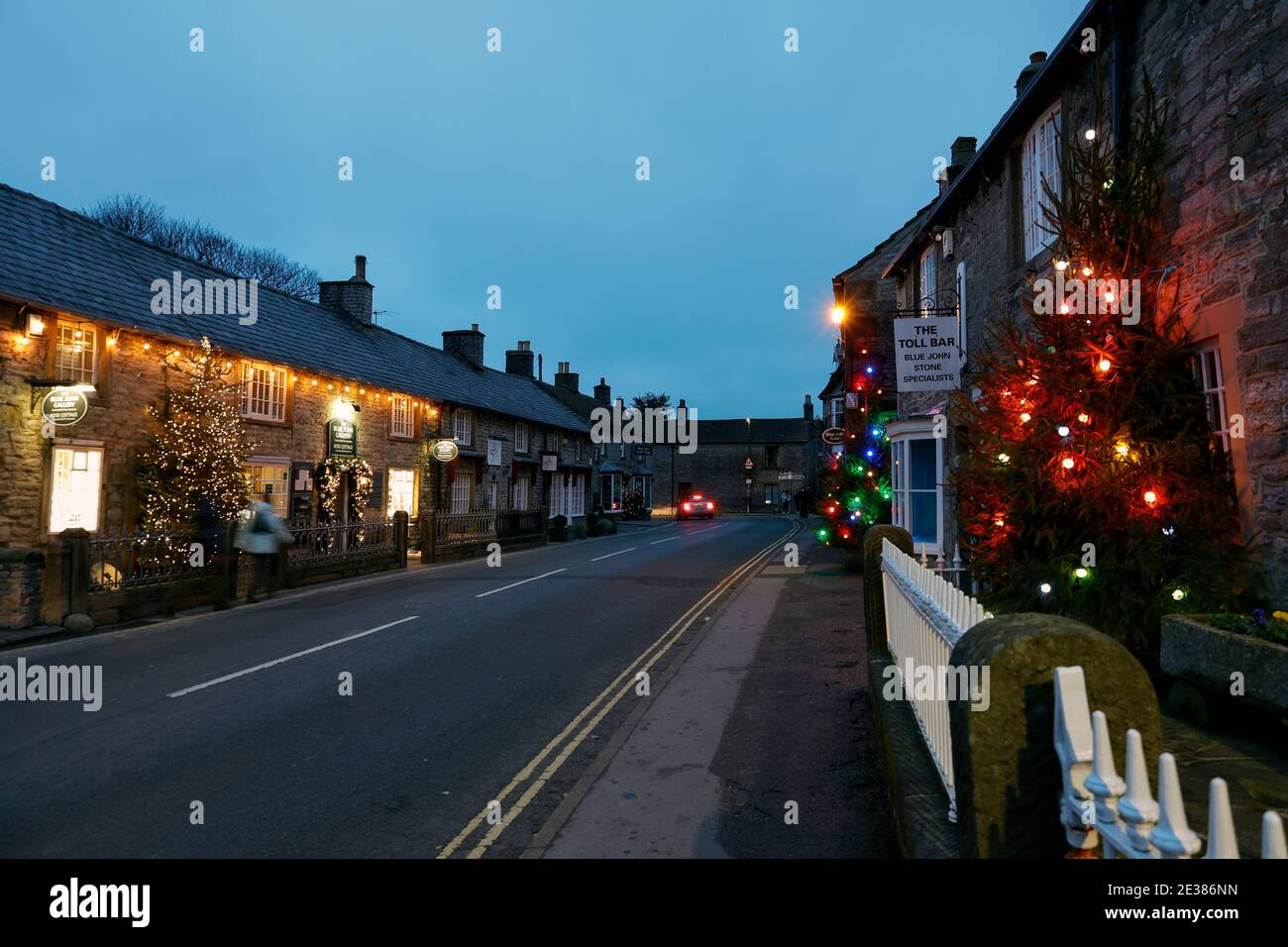 Peak district village of Castleton in Derbyshire at Christmas 2020 Stock Photo