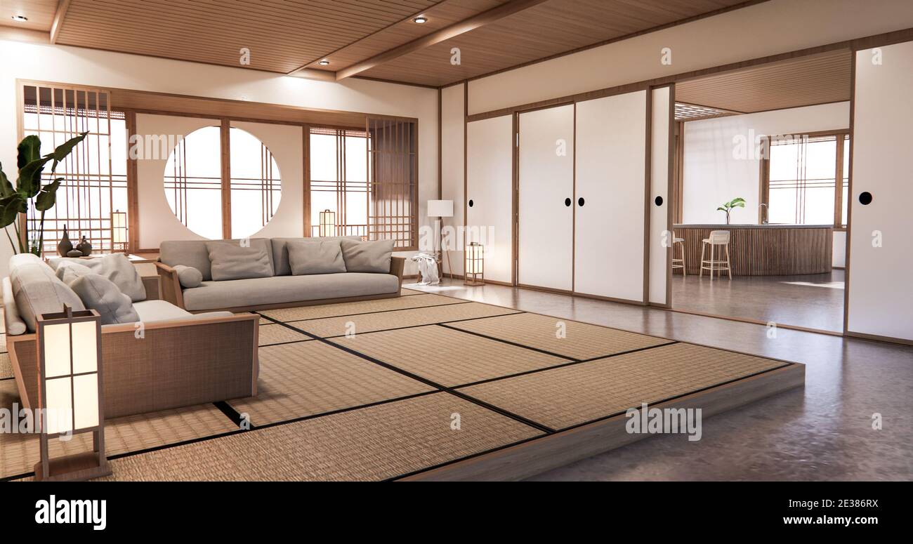 interior design,zen modern living room Japanese style.3D rendering Stock  Photo - Alamy, image size:1300x775