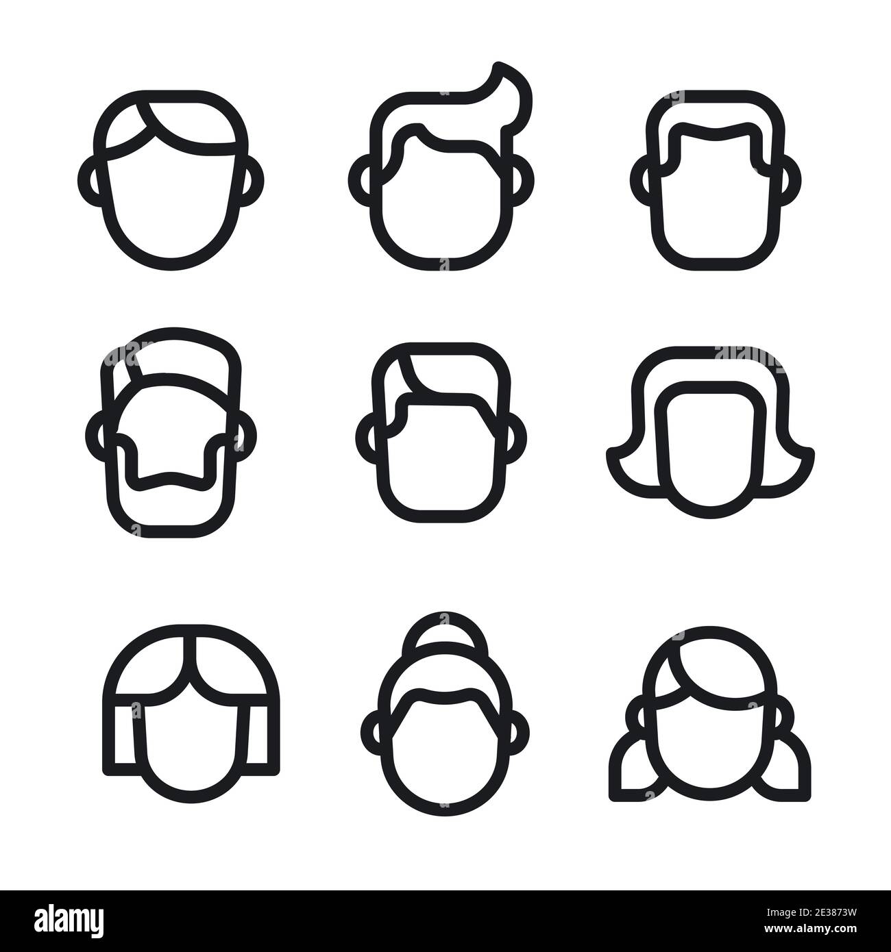 illustration of the female and male avatars set icons on the white ...