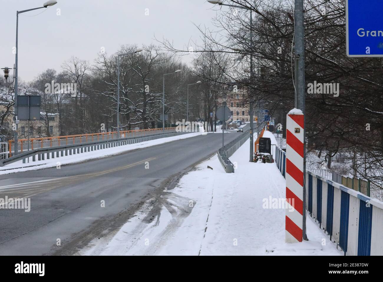 der Grenzübergang Görlitz Zgorzelec, einen Tag  vor der Corona Testpflicht für Pendler, am 17.01.2021 Stock Photo