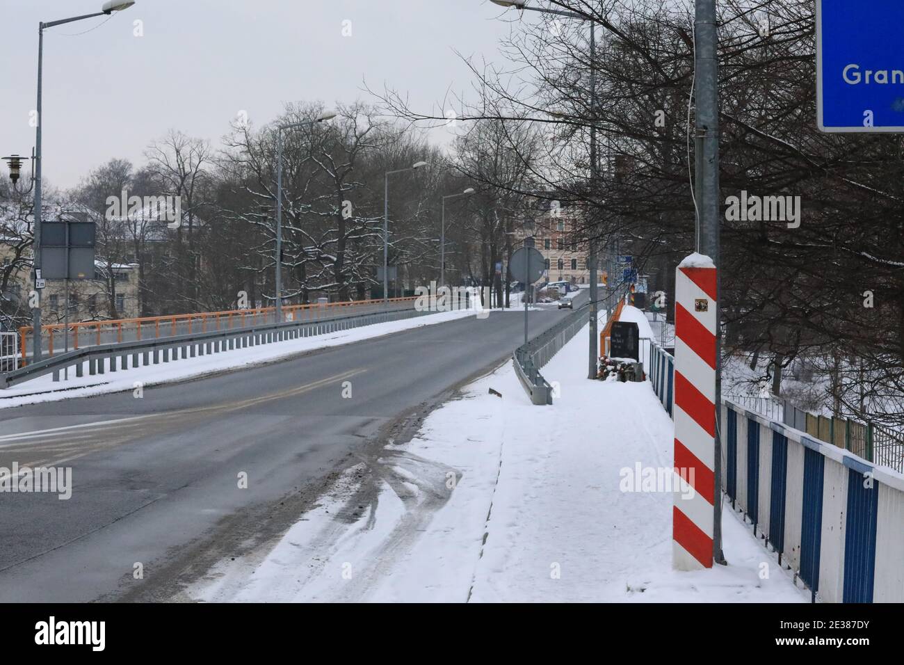 der Grenzübergang Görlitz Zgorzelec, einen Tag  vor der Corona Testpflicht für Pendler, am 17.01.2021 Stock Photo