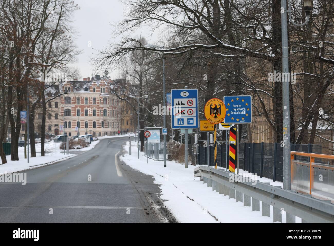 der Grenzübergang Görlitz Zgorzelec, einen Tag  vor der Corona Testpflicht für Pendler, am 17.01.2021 Stock Photo