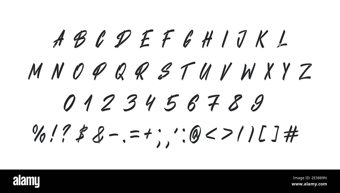 Vector font alphabet. Brush lettering typeface of hand drawn uppercase
