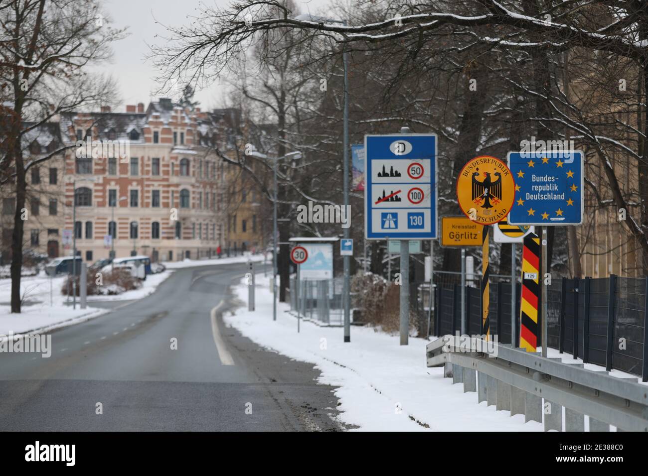 der Grenzübergang Görlitz Zgorzelec, einen Tag  vor der Corona Testpflicht für Pendler, am 17.01.2021 Stock Photo