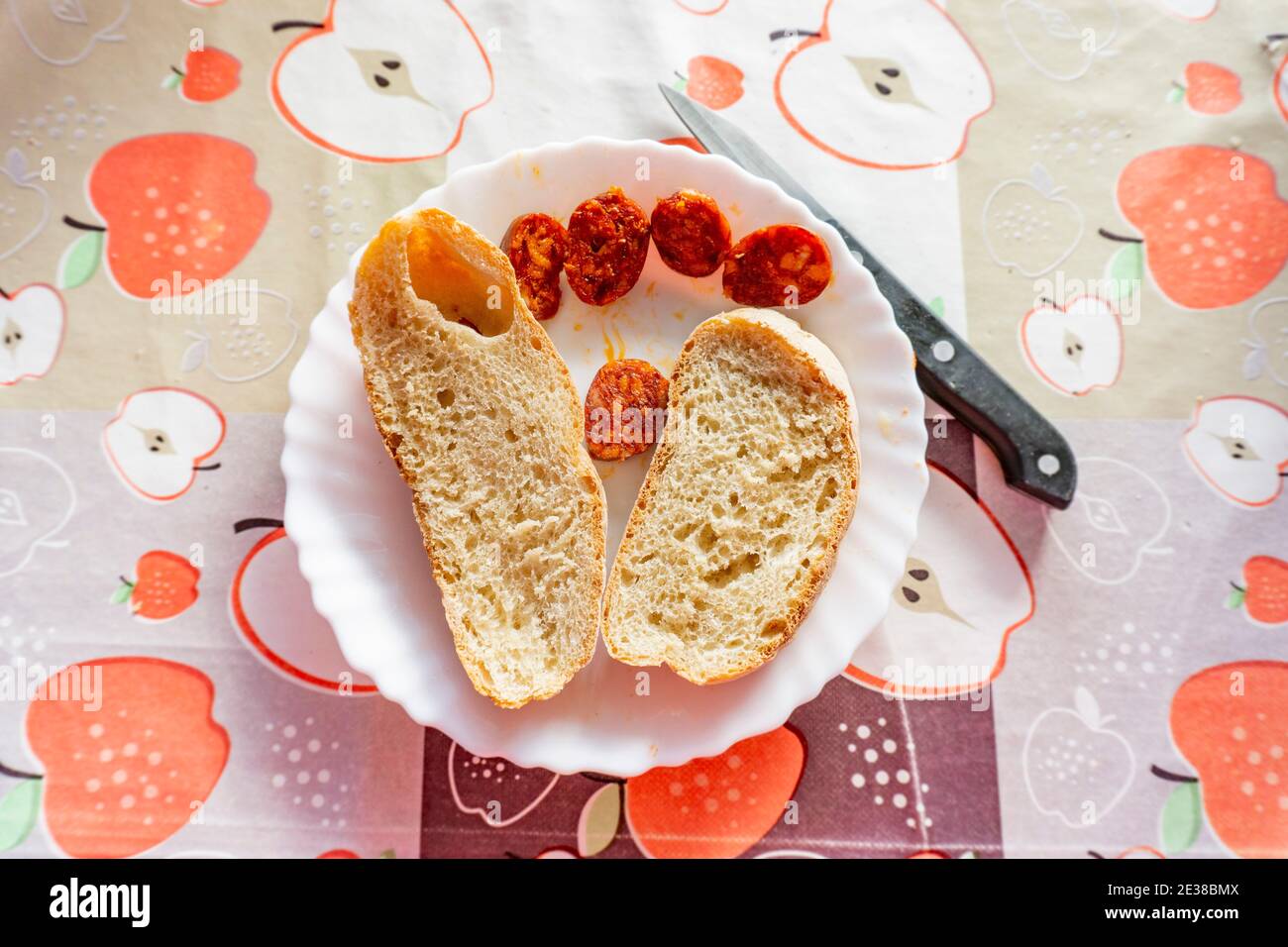 plate of bread and chorizo Stock Photo - Alamy