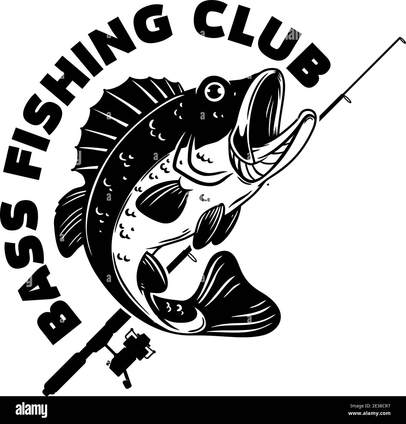 Bass fishing club. Illustration of bass fish and fishing rod. Design ...