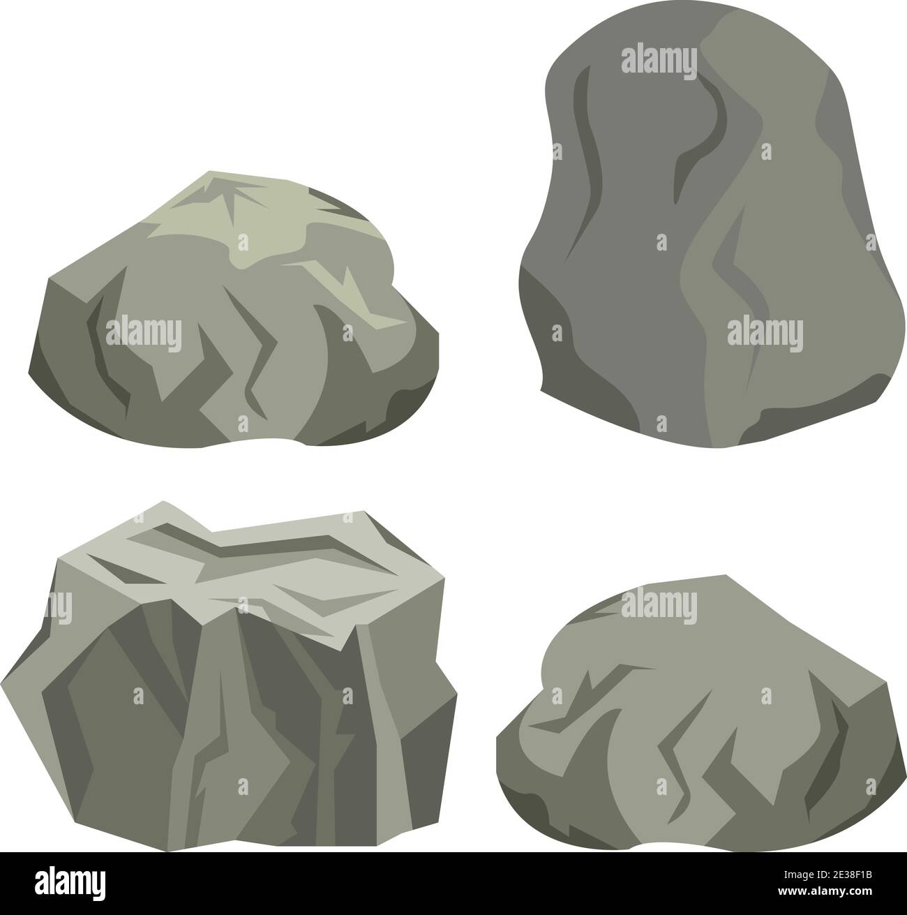 Rock stone cartoon vector set in a flat style. Cartoon props for outdoor interior and animation decor. Stock Vector