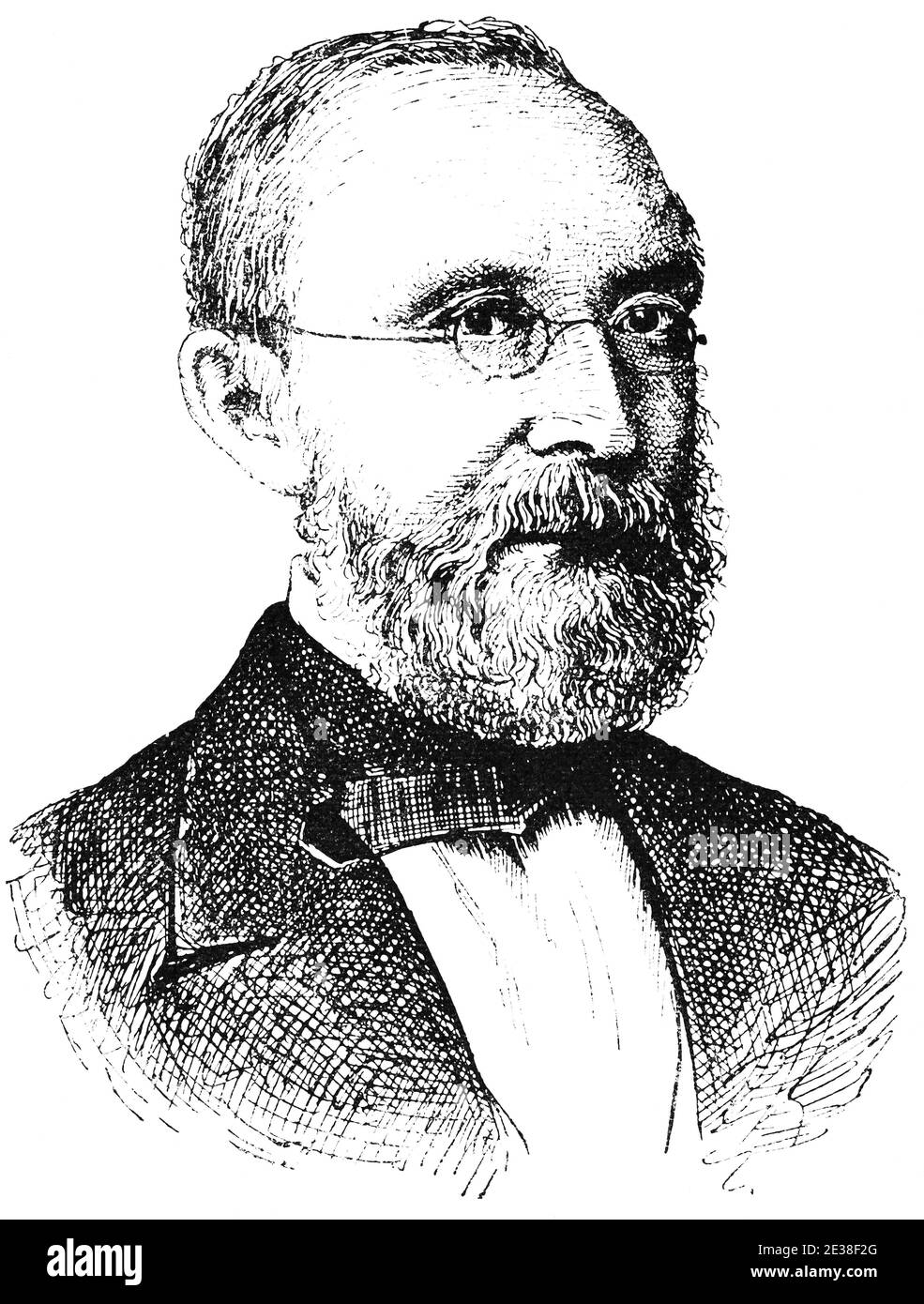 Portrait of Rudolf Ludwig Carl Virchow - a German physician, anthropologist, pathologist, prehistorian, biologist, writer, editor, and politician. Illustration of the 19th century. Germany. White background. Stock Photo