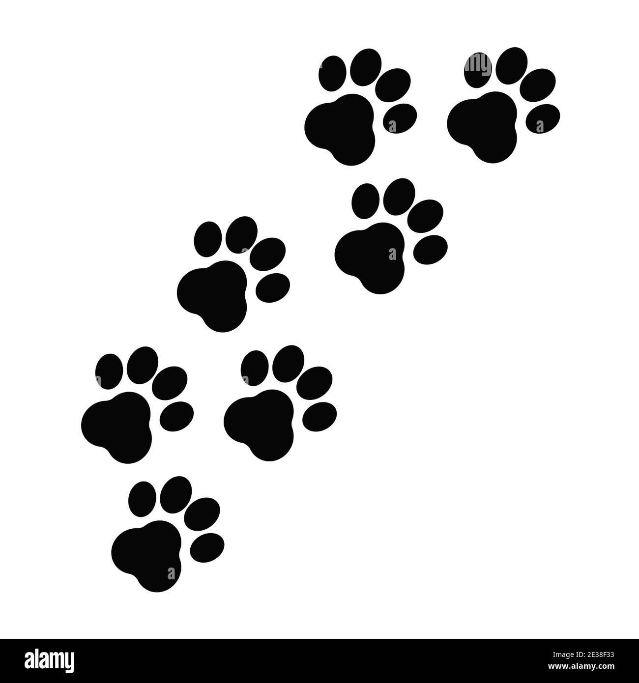 Paw print, footsteps isolated on white background. Silhouette of toe marks monochrome stock