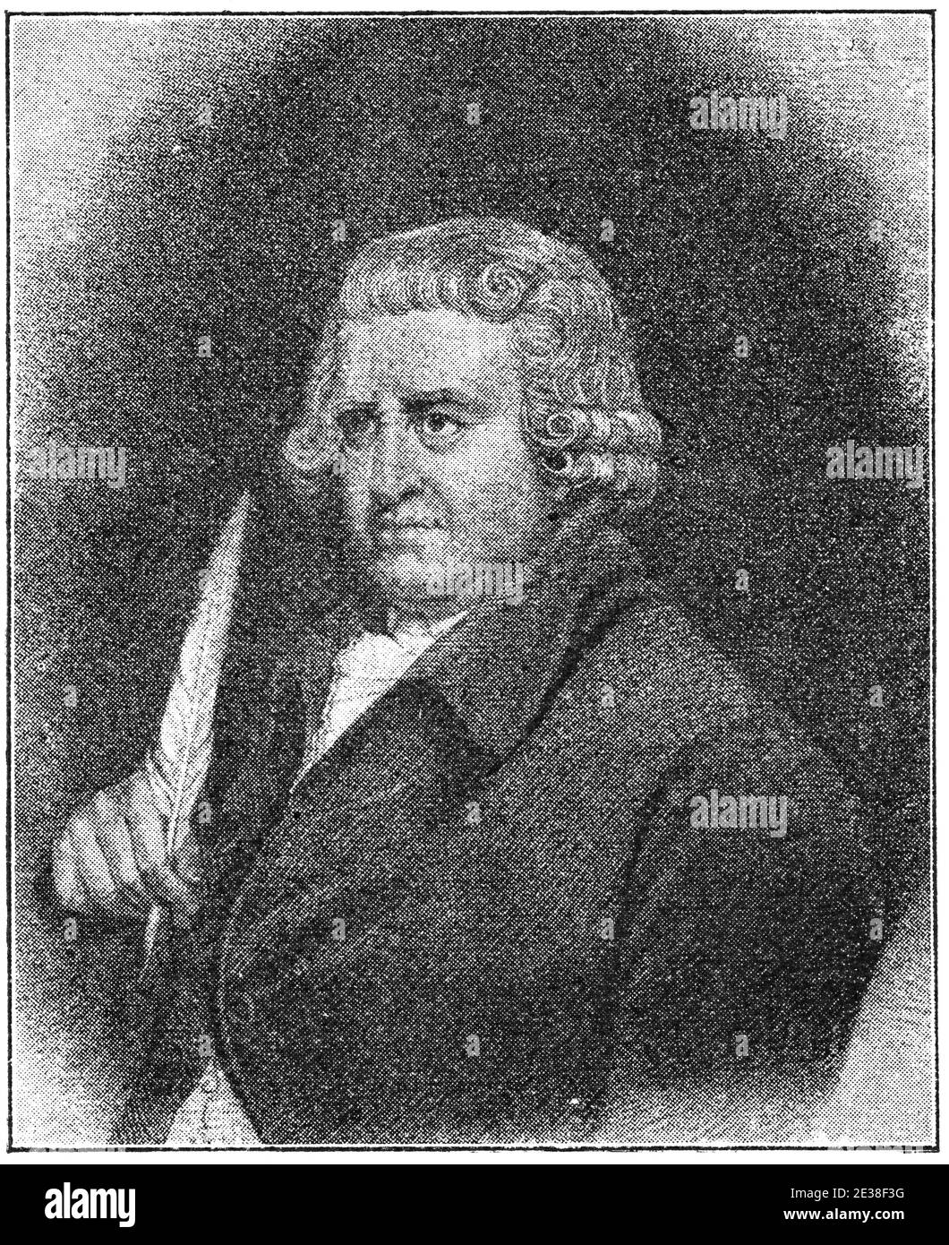 Portrait of Erasmus Darwin - an English physician, natural philosopher, physiologist, slave-trade abolitionist, inventor and poet. Illustration of the 19th century. Germany. White background. Stock Photo