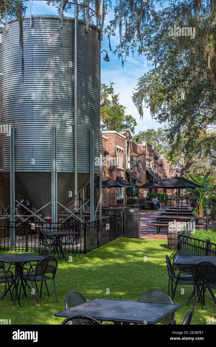 Outdoor seating along Plant Street Market in Historic Downtown Winter