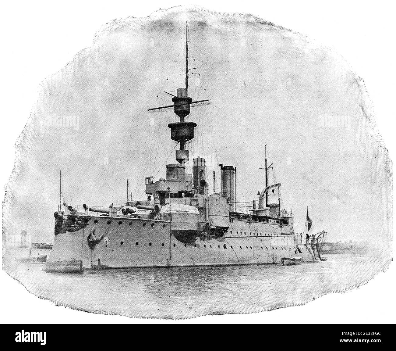 SMS Aegir (1895) - the second and final member of the Odin class of coastal defense ships built for the Imperial German Navy. Illustration of the 19th century. Germany. White background. Stock Photo