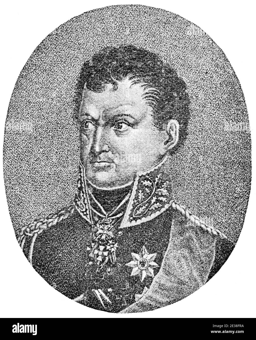 Portrait of August Wilhelm Antonius Graf Neidhardt von Gneisenau - a Prussian field marshal. Illustration of the 19th century. Germany. White background. Stock Photo