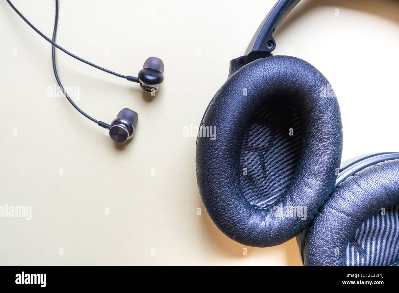 Two different headphones for comparison of inear and over ear version Stock Photo Alamy