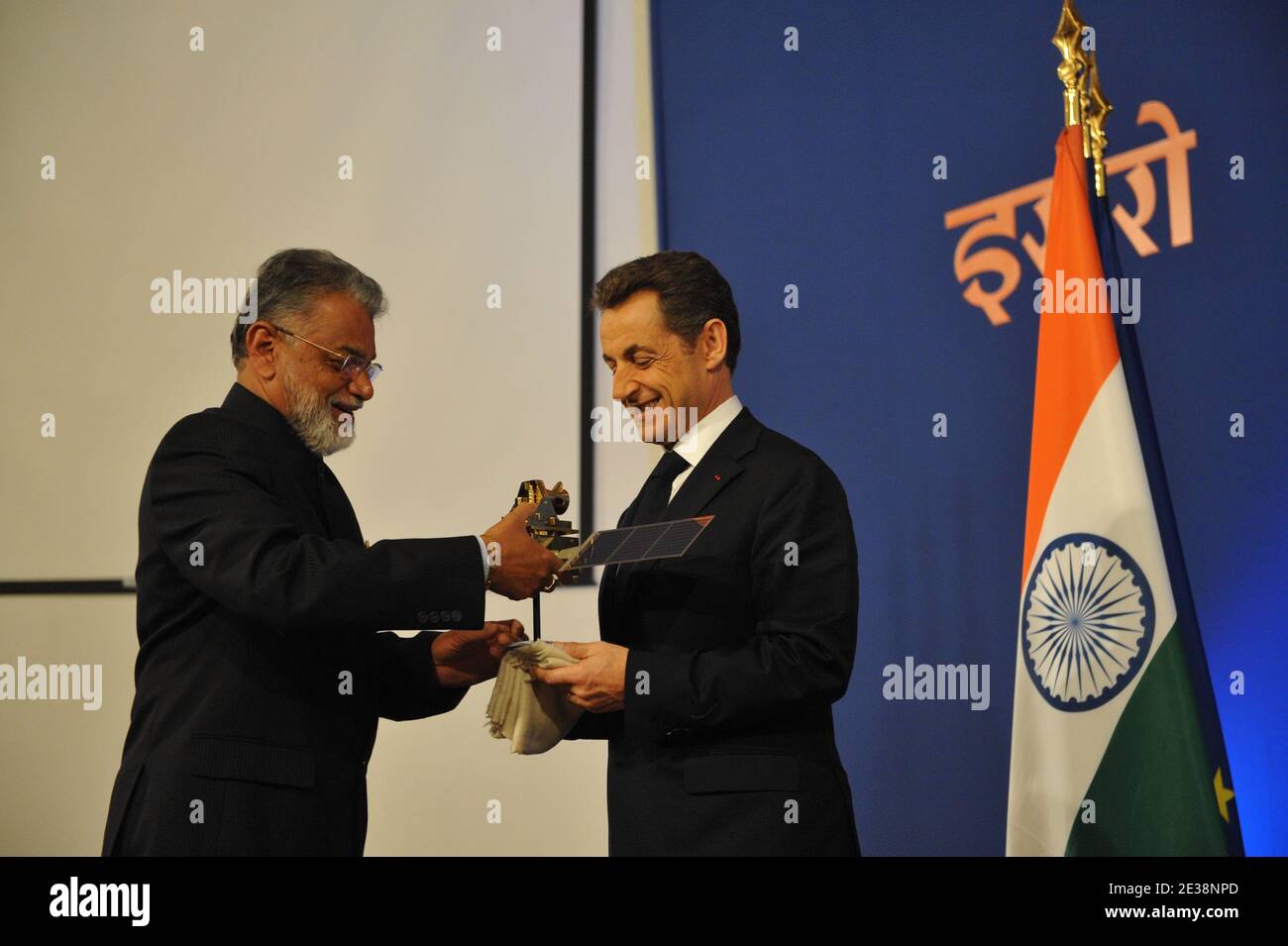 French President Nicolas Sarkozy is pictured during visit at the ISRO Satellite Center in Bangalore, India, on December 4, 2010. French President Nicolas Sarkozy is on a four-day working visit to India and is expected to chase lucrative French-Indian trade contracts. Photo Thierry Orban/ABACAPRESS.COM Stock Photo