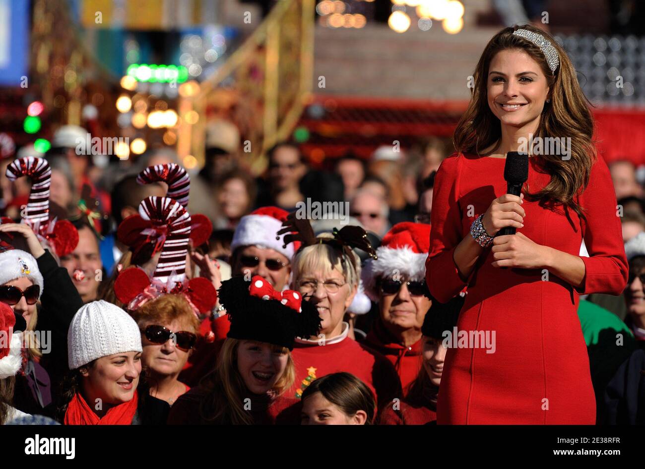 Television host/actress Maria Menounos tapes a segment of the 'Disney Parks Christmas Day Parade' at the Magic Kingdom in Lake Buena Vista, Fl, USA on December 3, 2010. The annual holiday telecast airs Dec. 25, 2010 on ABC-TV. Seacrest hosts the special from the Walt Disney World Resort in Florida and Nick Cannon hosts from Disneyland Resort in California. Performers include Mariah Carey, Amber Riley, Selena Gomez, Lee DeWyze, Debby Ryan and Darius Rucker. Photo by Matt Stroshane/Disney via ABACAPRESS.COM Stock Photo