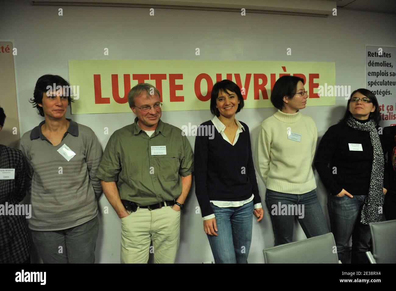 Isabelle Bonnet, Jean-Pierre Mercier, French farleft party Lutte Ouvriere (LO) spokesperson Nathalie Arthaud, Sandra Torremocha, Marie Saure and Valerie Hamon are pictured in Paris, France on December 6, 2010 during a press conference in which Nathalie Arthaud announced she will be candidate for presidential elections in 2012 in France. Photo by Mousse/ABACAPRESS.COM Stock Photo