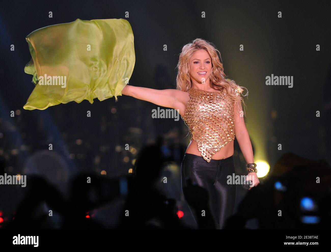 Shakira performs live on stage at the Palais Omnisport de Paris Bercy