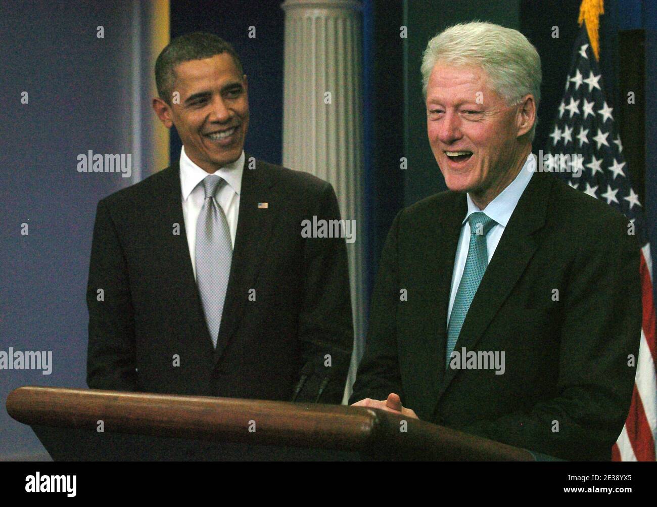 US President Barack Obama and former US President William Clinton meet ...