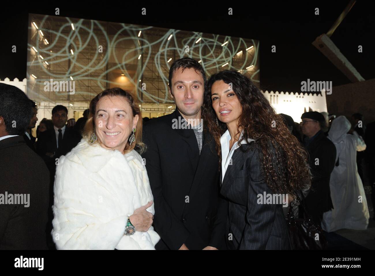 Miuccia Prada (L) and Afef Jnifen (R) attend the opening ceremony of  'Mathaf', the Arab Museum