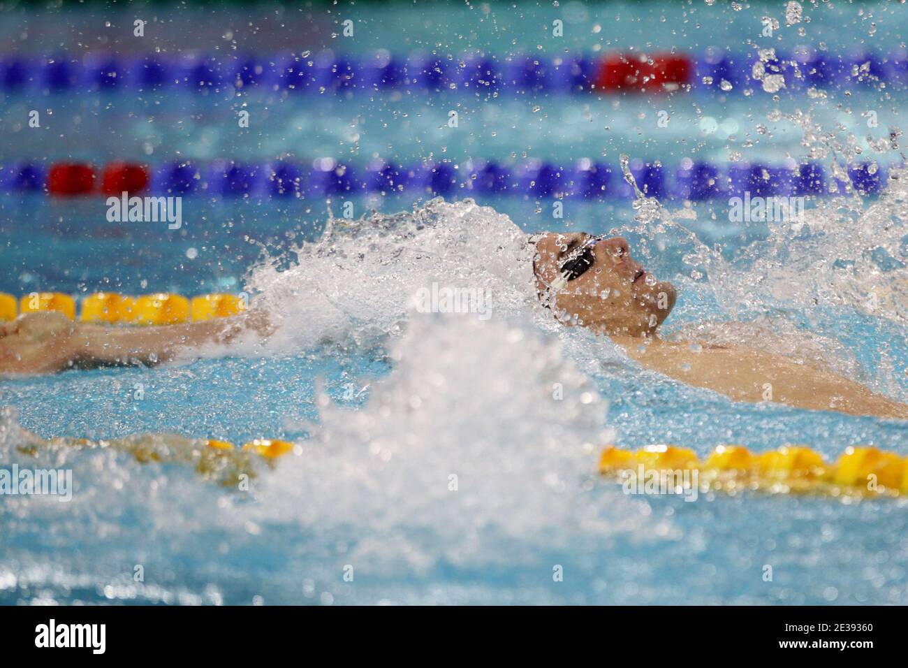 Camille Lacourt of France wins the silver medal in the final of the Men's 100m Backstroke during the 10th FINA World Swimming Championships (25m) at the Hamdan bin Mohammed bin Rashid Sports Complex in Dubai, United Arab Emirates on December 16, 2010. Photo by Ammar Abd Rabbo/ABACAPRESS.COM Stock Photo