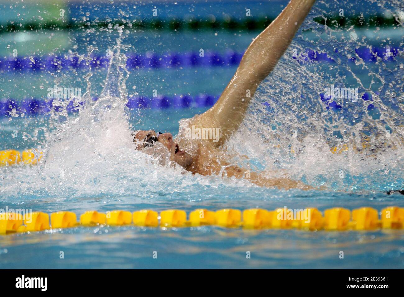 Camille Lacourt of France wins the silver medal in the final of the Men's 100m Backstroke during the 10th FINA World Swimming Championships (25m) at the Hamdan bin Mohammed bin Rashid Sports Complex in Dubai, United Arab Emirates on December 16, 2010. Photo by Ammar Abd Rabbo/ABACAPRESS.COM Stock Photo