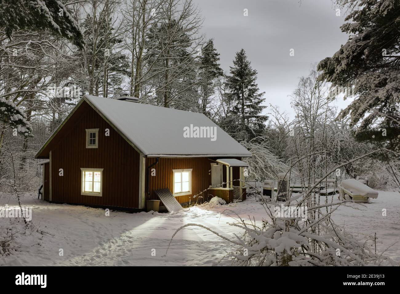 Askrike Golf Club house outside Vaxholm, Sweden, during a winter night Stock Photo