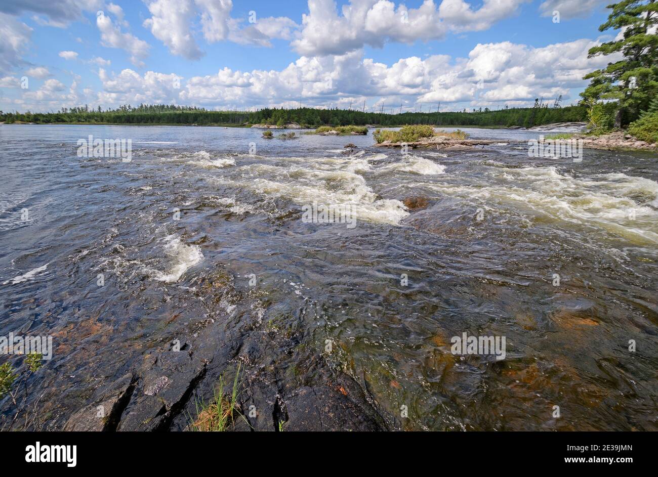 Raging Rapids in the Wilderness of the Falls Chain in Quetico Provincial Park in Ontario Stock Photo