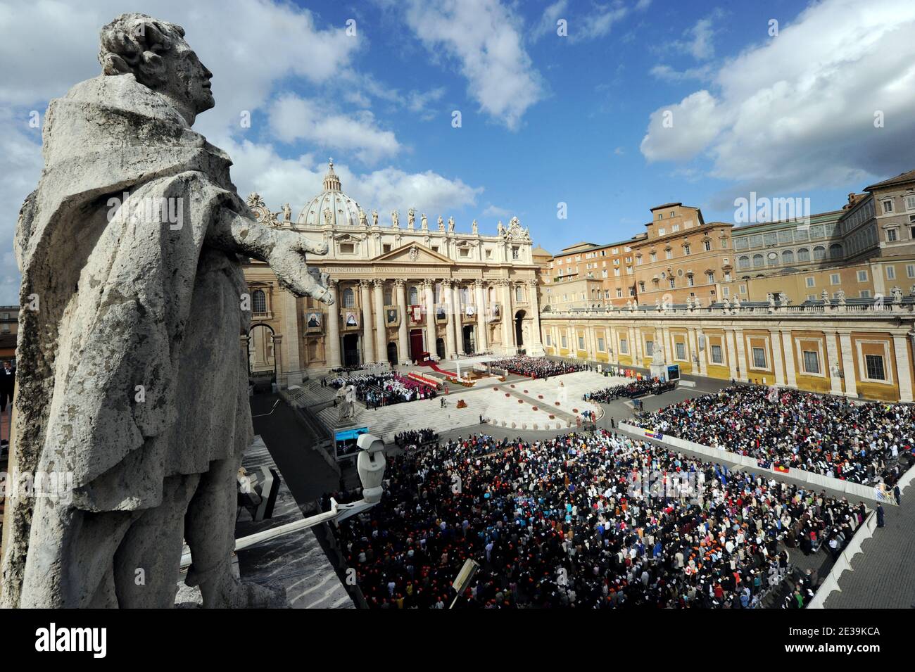 Tens of thousands of faithful attended an open-air canonization ceremony in Saint Peter's Square at the Vatican, in Rome, Italy, on October 17, 2010. Pope Benedict XVI proclaimed six new saints, including Andre Bessette from Canada, Mary of the Cross MacKillop from Australia, Stanislaw Kazimierczyk Soltys from Poland, Candida Maria de Jesus Cipitria y Barriola of Spain and Giulia Salzano and Battista Camilla da Varano from Italy. Photo by Eric Vandeville/ABACAPRESS.COM Stock Photo