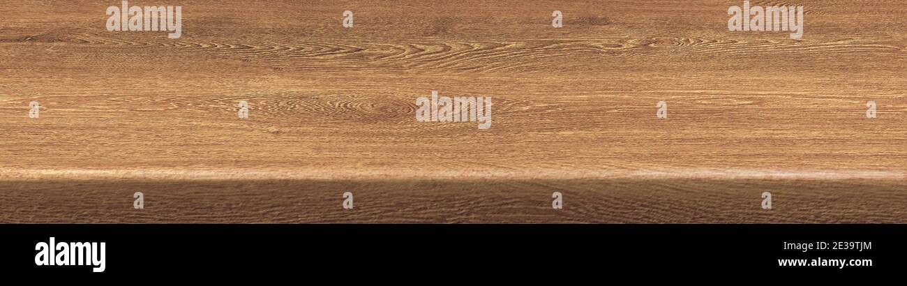 Oak wood table top desk surface. Empty kitchen wooden board for food product montage display Stock Photo