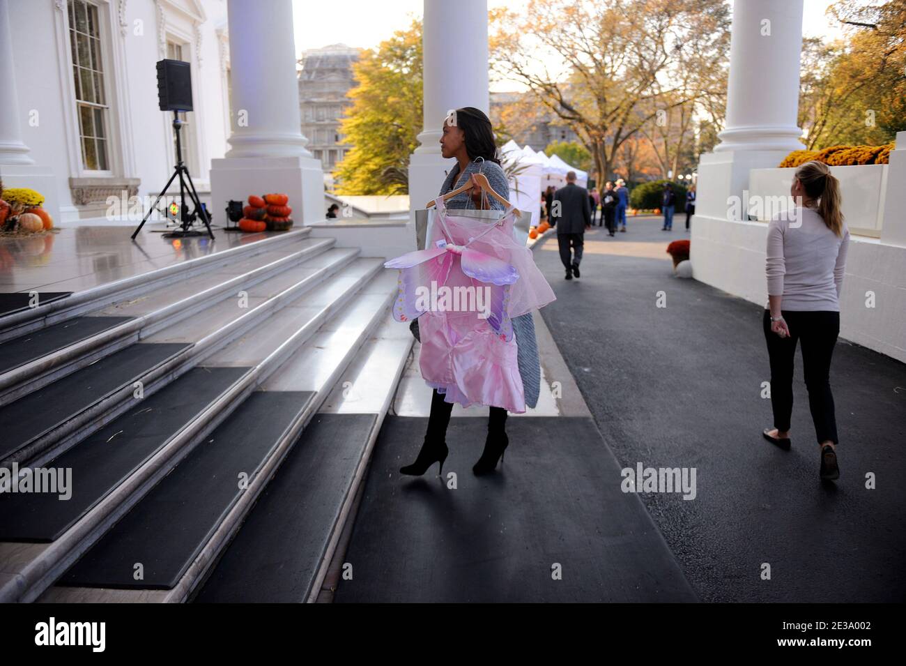 The White House is decorated for Halloween at the North Portico of the White House in Washington, DC, USA on October 31, 2010. US President Barack Obama and First Lady Michelle Obama will greet trick or treaters at the North Portico of the White House to celebrate Halloween. Photo by Olivier Douliery/ABACAPRESS.COM Stock Photo