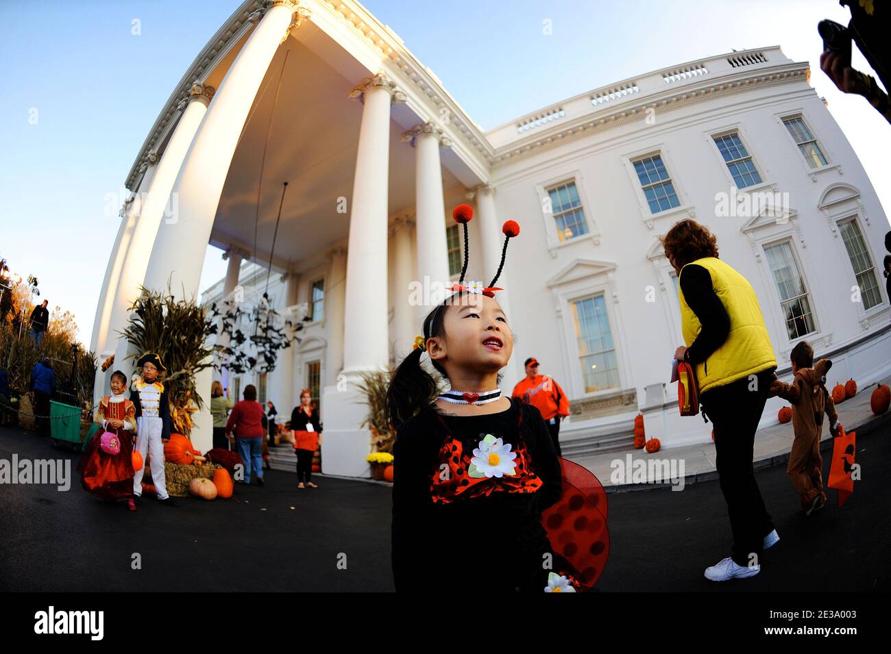 Kids gather for trick or treating at the North Portico of the White House, in Washington, DC, USA on October 31, 2010. US President Barack Obama and First Lady Michelle Obama will greet trick or treaters at the North Portico of the White House to celebrate Halloween. Photo by Olivier Douliery/ABACAPRESS.COM Stock Photo