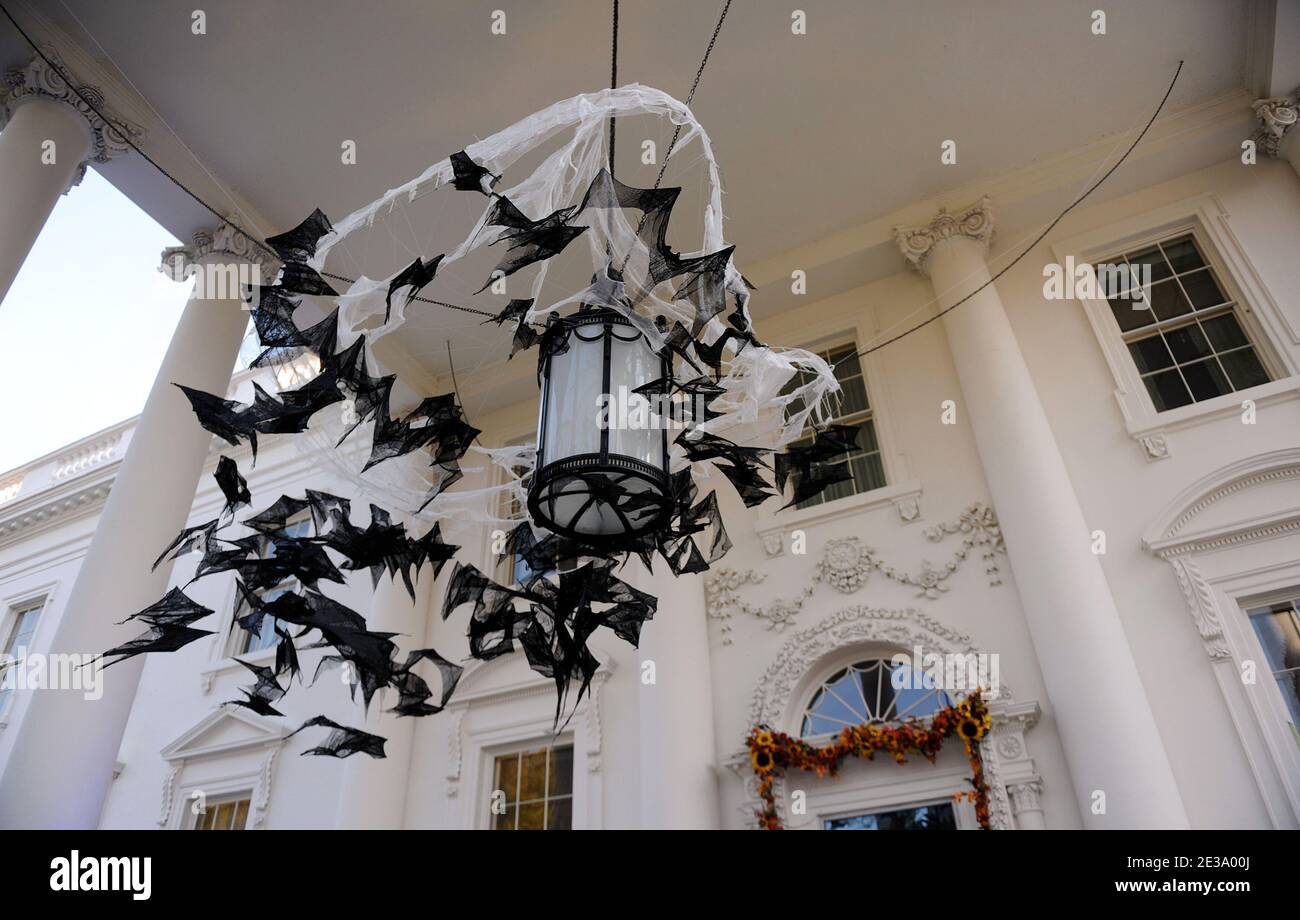 The White House is decorated for Halloween at the North Portico of the White House in Washington, DC, USA on October 31, 2010. US President Barack Obama and First Lady Michelle Obama will greet trick or treaters at the North Portico of the White House to celebrate Halloween. Photo by Olivier Douliery/ABACAPRESS.COM Stock Photo