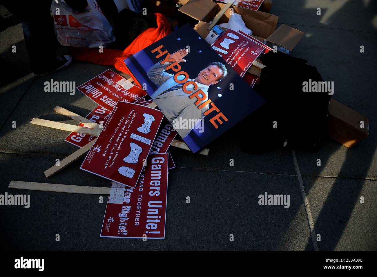 The Entertainment Consumers Association organizes a rally on the steps of the Supreme Court before oral arguments for the Schwarzenegger v. EMA case against the restriction of sales of violent video games November 2, 2010 in Washington, DC, USA, Photo by Olivier Douliery/ABACAPRESS.COM Stock Photo