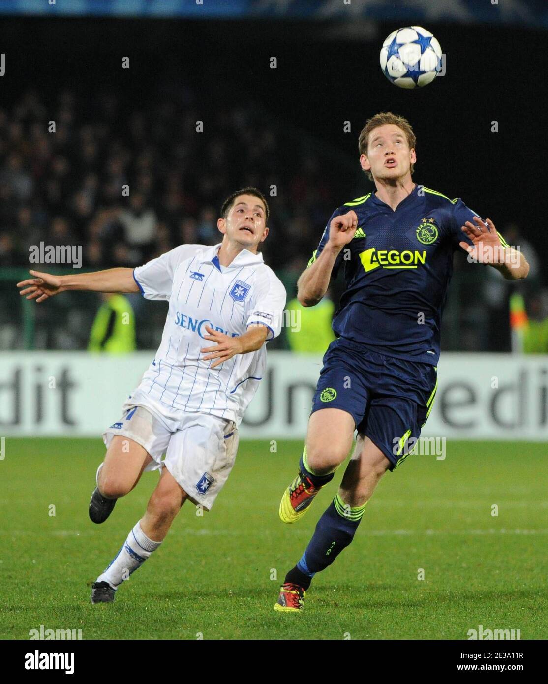 AJ Auxerre's Dariusz Dudka during the UEFA Champions League soccer match, group G, AJ Auxerre vs AFC Ajax at L'Abbe Deschamps stadium in Auxerre, France on November 3, 2010. Auxerre won 2-1. Photo by Christian Liewig/ABACAPRESS.COM Stock Photo