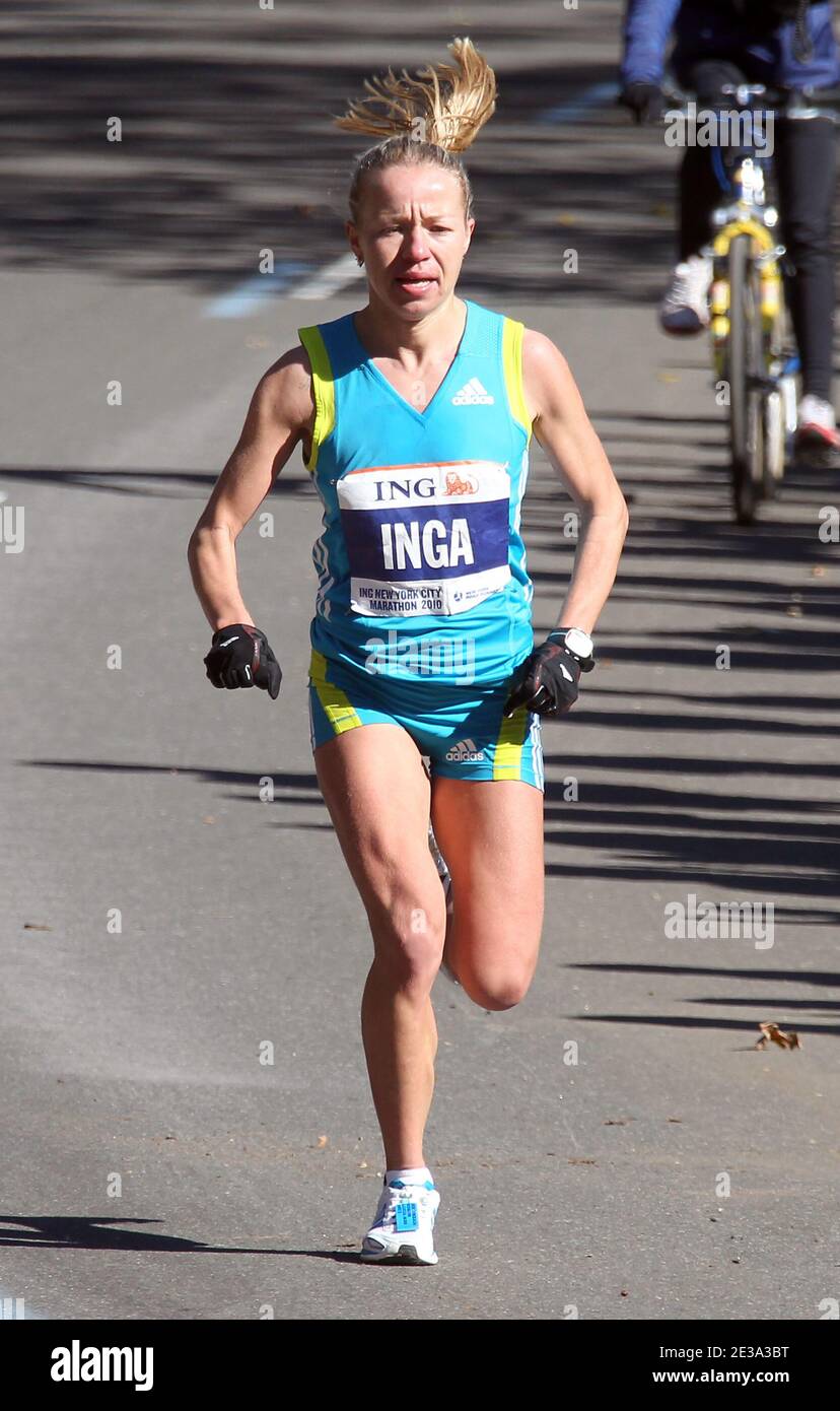 Fourth place finisher Inga Abitova of Russia runs in Central Park during The New York City Marathon on November 7, 2010. Photo by Charles Guerin/ABACAPRESS.COM Stock Photo