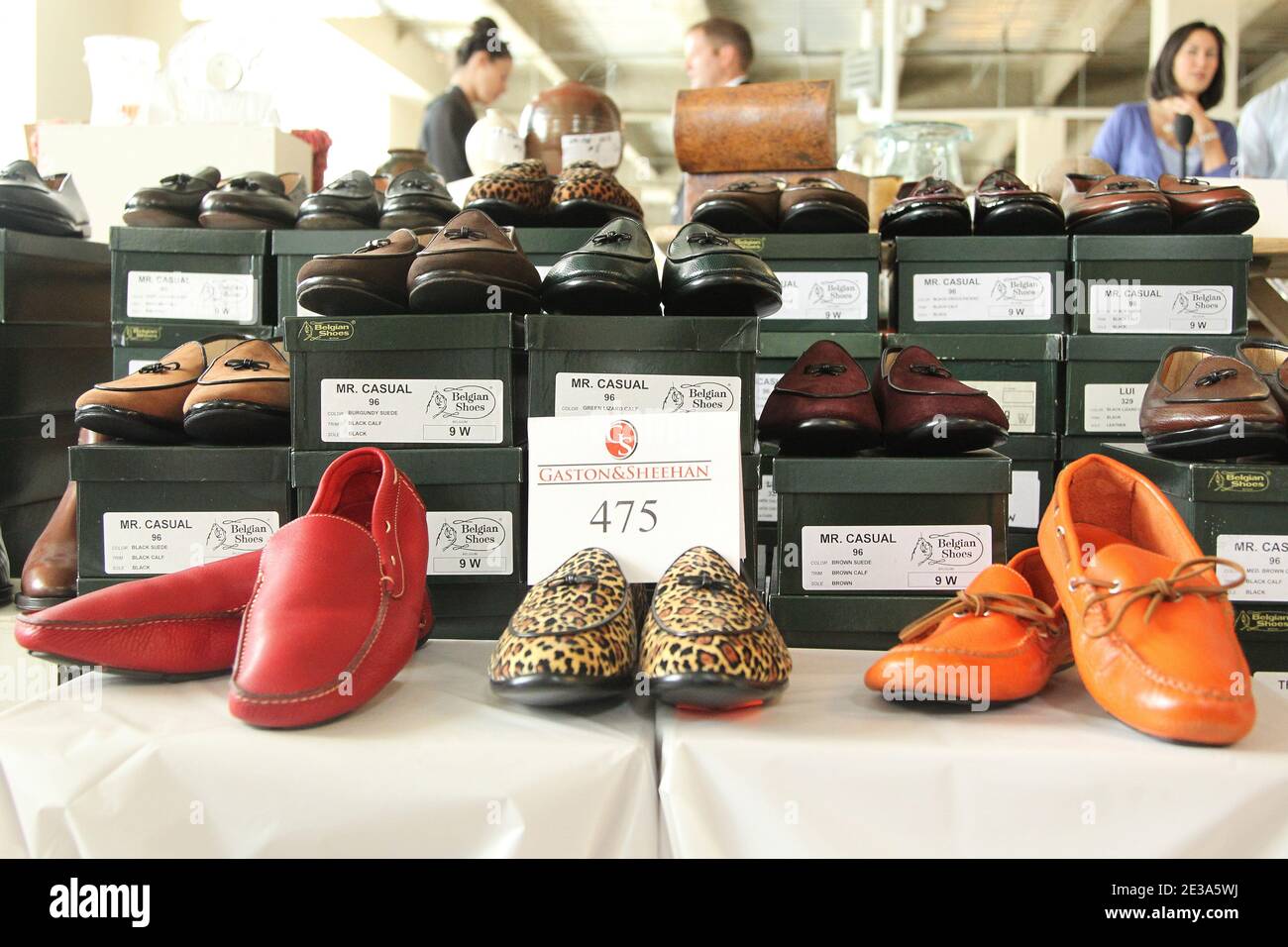 Shoes are displayed during a press preview of a U.S. Marshals Service auction of personal property seized from Bernard and Ruth Madoff in New York City, NY, USA on November 10, 2010. Photo by Elizabeth Pantaleo/ABACAPRESS.COM Stock Photo