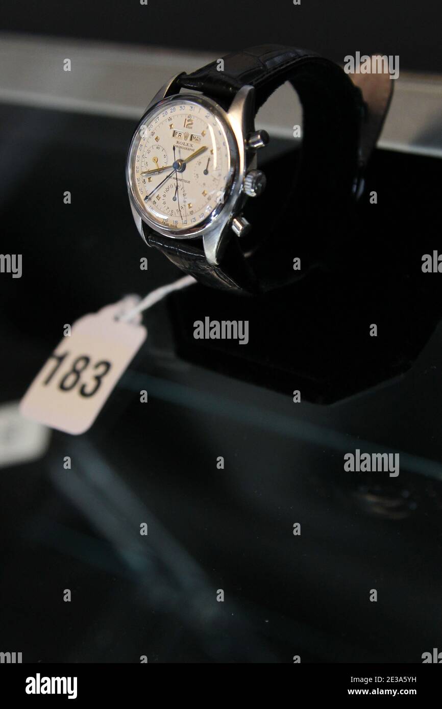 A stainless steel Rolex that is expected to sell for between $65,000-$70,000 USD is displayed during a press preview of a U.S. Marshals Service auction of personal property seized from Bernard and Ruth Madoff New York City, NY, USA on November 10, 2010. Photo by Elizabeth Pantaleo/ABACAPRESS.COM Stock Photo