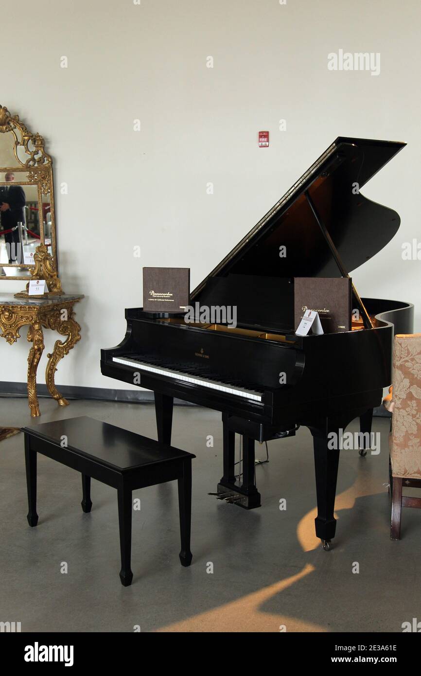 A Steinway and Sons Grand Piano is displayed during a press preview of a U.S. Marshals Service auction of personal property seized from Bernard and Ruth Madoff in New York City, NY, USA on November 10, 2010. Photo by Elizabeth Pantaleo/ABACAPRESS.COM Stock Photo